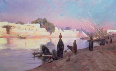 Washerwomen on the banks of the Nile by Eugene Alexis Girardet